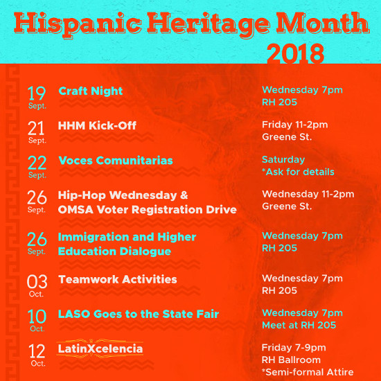 A calendar of events for Hispanic Heritage Month