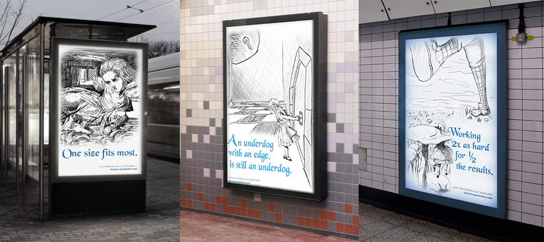 A mock-up of two out of home ads placed in subways